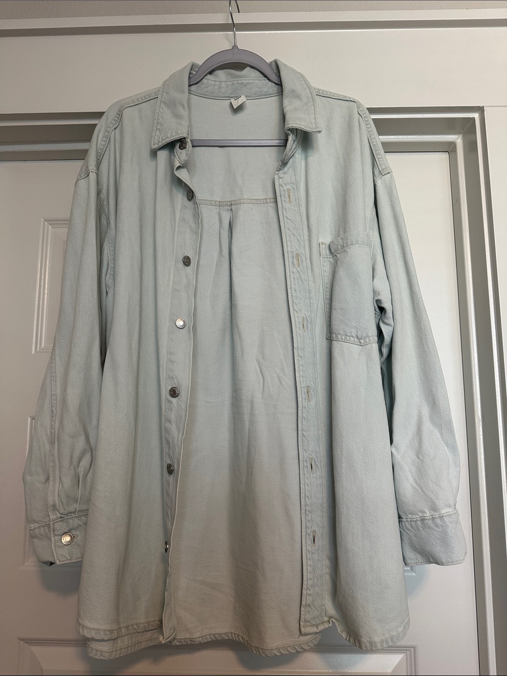H&M Light Blue Oversized Button-Down Shirt Jacket